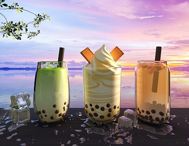 Pearl Milk Tea Ice Cream Drink 3d model