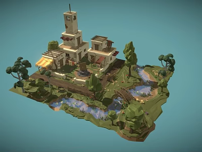 Modern Cartoon Scene Adventure Island Cartoon Tree game 3d model