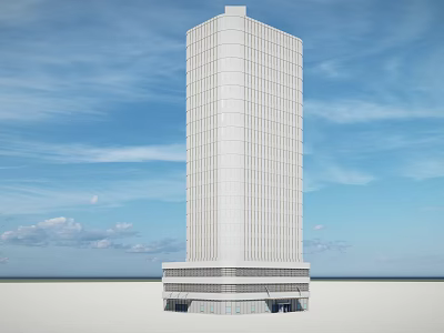 Modern White High Rise Office Building With Glass Base Against Blue Sky 3d model