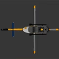 Yellow And Black Helicopter With White Rotor Blades And Blue Tail Design