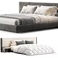 Elegant Modern Bed With Gray White Bedding Upholstered Headboard And Soft Pillows 3d model