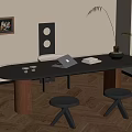 Modern Interior Design With Glass Table Stools Laptop Books And Potted Plant