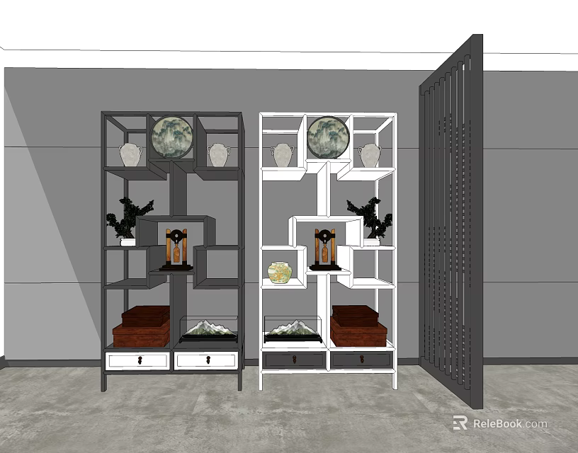 Modern Stylish Multi Layer Storage Display Shelves With Decorative Items 3d model 