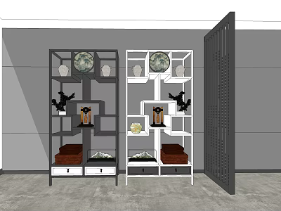 Modern Stylish Multi Layer Storage Display Shelves With Decorative Items 3d model