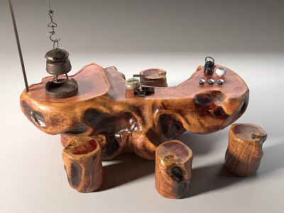 New Chinese root carving tea sea tea table and chair 3d model