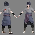 Anime Character Design Front And Back View With Gray Shirt Purple Sash Red Symbol