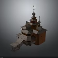 Russian Traditional Church Building With Red Brick Walls Multiple Domes Crosses And Wooden Steps
