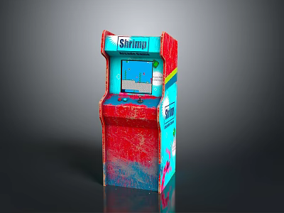 Vibrant Shinobi Arcade Cabinet With Red Blue Graffiti Design And Game Screen 3d model