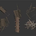 Vintage Wooden Cart Models With Scattered Broken Parts And Components