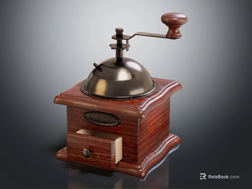 Retro Style Manual Coffee Grinder Wooden Base Kitchen Appliance With Metal Parts 3d model 