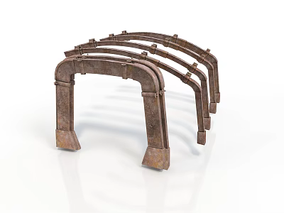 Multiple Rusted Metal Arched Support Bracket Components For Industrial Equipment 3d model
