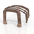 Multiple Rusted Metal Arched Support Bracket Components For Industrial Equipment