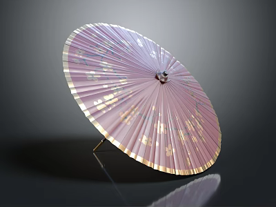 Elegant Pink Decorative Umbrella With Delicate Floral Patterns And Gold Trim 3d model