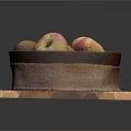Fresh Yellow And Red Mixed Fruits In Black Bowl On Wooden Cutting Board
