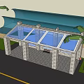 Coastal Bus Station With Stone Structure Glass Roof Palm Trees And Ocean View