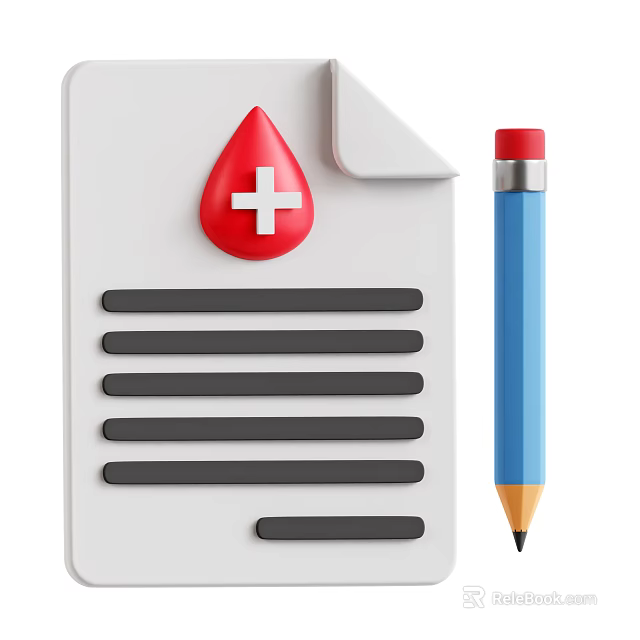 Medical Folder With Red Cross Blood Drop Icon And Blue Pencil For Health Records 3d model 
