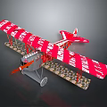 Red Biplane Model Toy With White Wing Patterns Gray Body Orange Propeller And Checkerboard Base