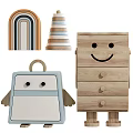 Cute Robot Shaped Doll In Kids Playroom With Wooden Wardrobe Hammock And Building Blocks