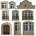 Various Architectural Casement Windows With Arched Tops And Decorative Railings