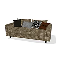 Brown Striped Sectional Sofa With Various Patterned Cushions And Black Legs 3d model