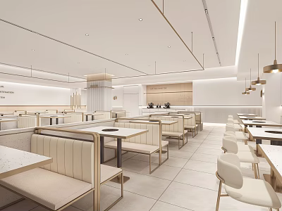 Modern Hotpot Restaurant Interior Design With Seating Arrangement Dining Tables And Chairs 3d model