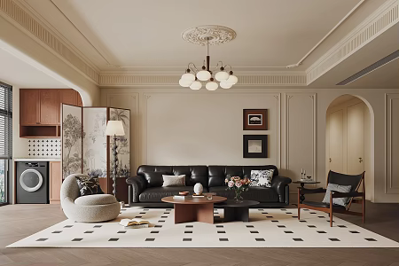 French Middle Style Living Room 3d model