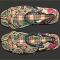 Traditional Handmade Embroidered Sandals With Colorful Floral Patterns And Blue Trim