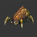 3D Rendered Golden Mythical Creature With Spiked Armor And Sharp Clawed Limbs