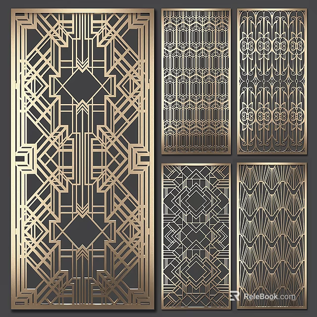 Art Deco Geometric Partition Design With Gold Black Patterns And Intricate Details 3d model 