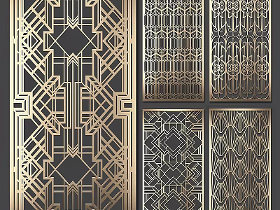 Art Deco Geometric Partition Design With Gold Black Patterns And Intricate Details 3d model