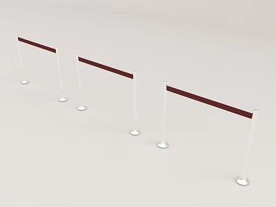 Three White Fencing Stanchions With Red Belts In A Row 3d model