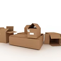 Multiple Open And Closed Brown Cardboard Boxes On White Background Setup