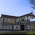 Traditional Chinese Style Detached Villa With Grey Tile Roof White Walls Balcony And Green Plants