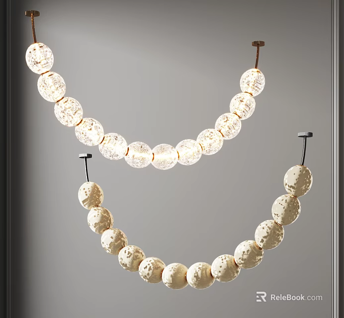 Stylish Hanging Chandelier With Multiple Textured Spherical Lights On Gray Background 3d model 