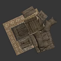 Vintage Wooden Crate Furniture Stacked With Burlap Sack On Decorative Rug