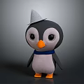 Cute Flying Animal Cartoon Penguin With Gray Cone Hat Blue Scarf Orange Beak And Feet
