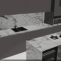 Modern Kitchen Interior Design With Gray Cabinets Marble Countertop Built in Appliances And Sink Area