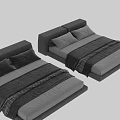 Modern Double Bed Design With Gray Frame White Sheets And Plush Checkered Blanket 3d model