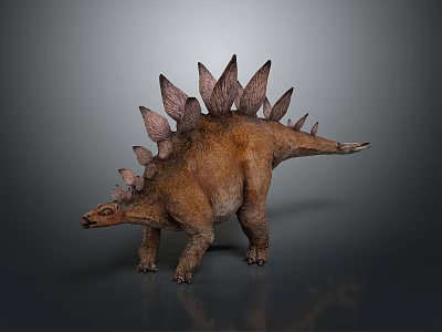 Realistic 3D Stegosaurus Dinosaur Model With Dorsal Plates On Gray Background 3d model