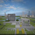 Aerial View Urban Planning with Modern Buildings Road Network Green Spaces and Water Area