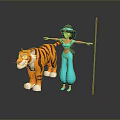 3D Animated Princess Jasmine With Tiger Rajah In Blue Outfit And Open Arms