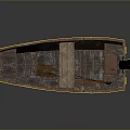 Old Rusty Wooden Boat With Stern Mounted Black Motor And Wooden Seat