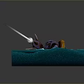 Blue Water Waves On Square Base With Glowing Mechanical Character And Yellow Light