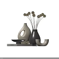 Modern Minimalist Decorative Ornament Set With White Black Vases Flower Branches And Curved Bowl