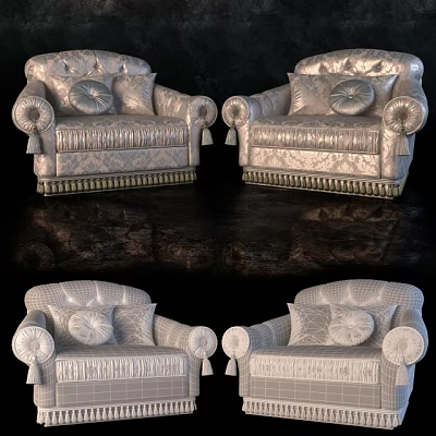 Luxurious Classic Single Sofa With Leather Upholstery Pillows Armrests And Tassel Details 3d model