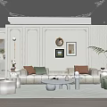 Modern Living Room Interior Design With Beige Sofa Green Chair And Wall Art