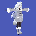 Anime Game Character With Cat Ears Long Hair Gray Coat And Blue Background