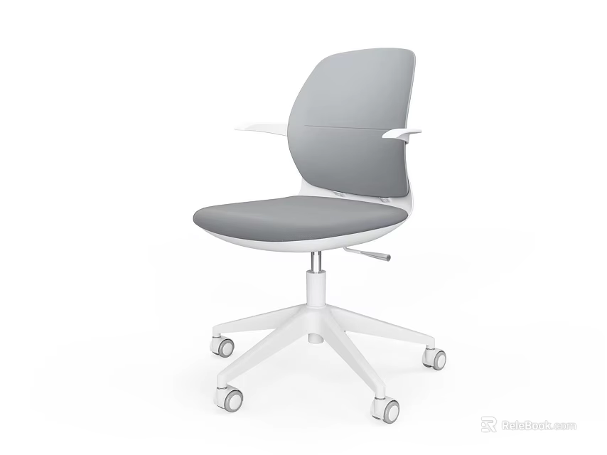 Modern Gray Office Chair With White Swivel Base And Rolling Wheels 3d model 