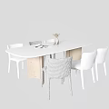 Modern White Rectangular Dining Table with Mixed Chairs Decorative Figurine and Books on Top 3d model
