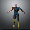 Man With White Hair Blue Outfit Orange Shoulder Mechanical Arm Black Pants Yellow Boots